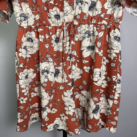 Maurice’s Floral Draw String Romper, Sz L, Rust Orange & Cream, Short Sleeves - Picture 7 of 13